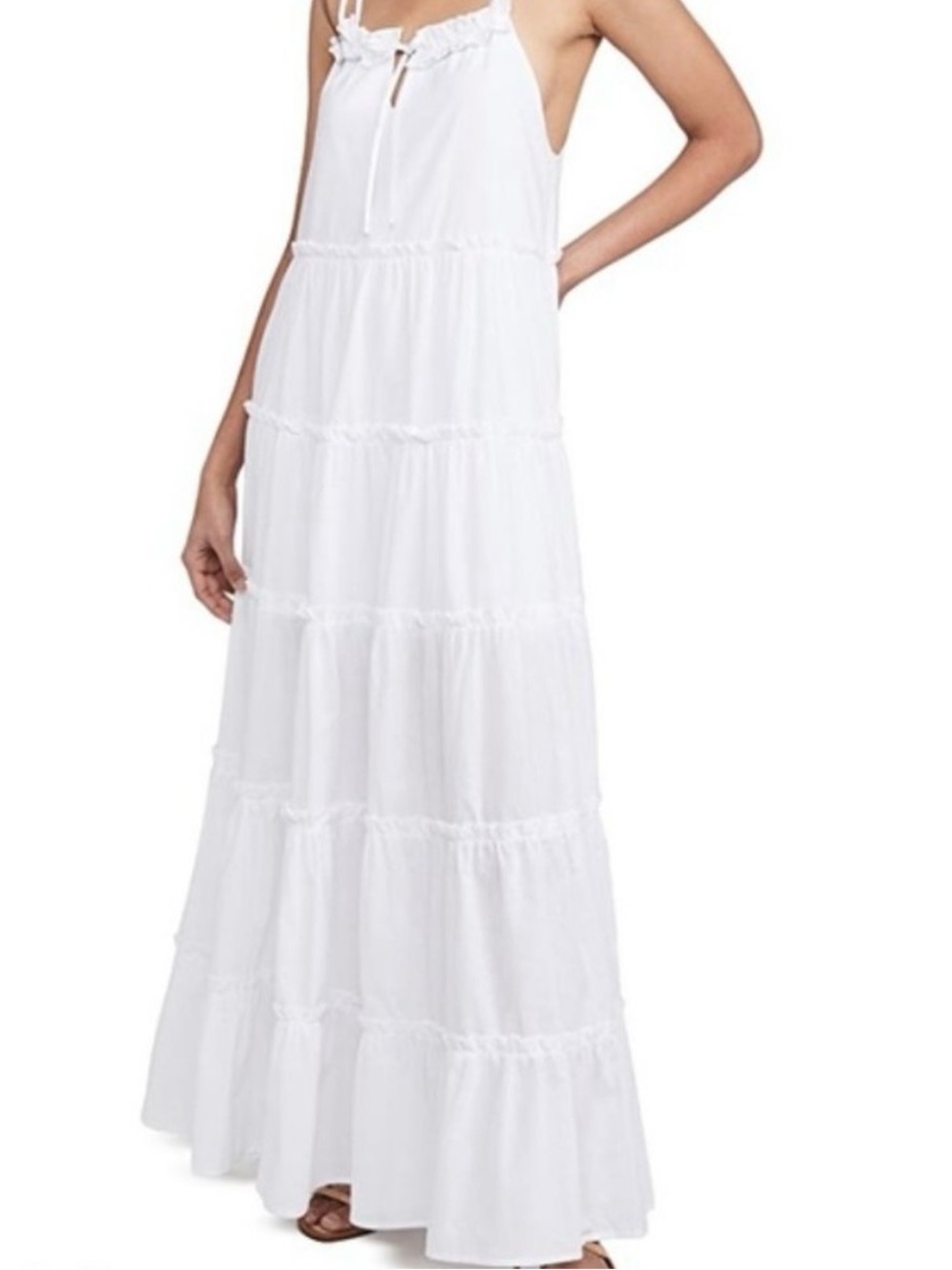 Charlie Holiday White Tiered Maxi Dress with Ruffle Straps